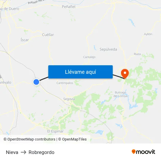 Nieva to Robregordo map