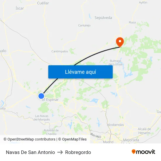 Navas De San Antonio to Robregordo map