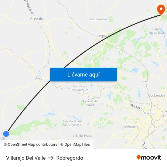 Villarejo Del Valle to Robregordo map