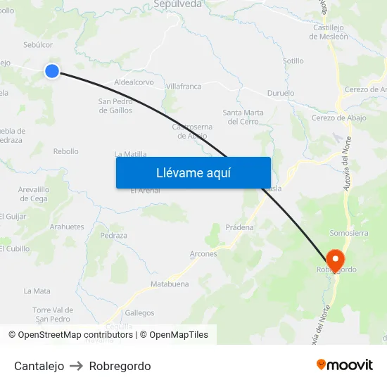 Cantalejo to Robregordo map