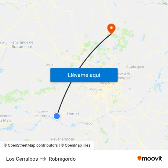 Los Cerralbos to Robregordo map