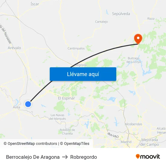 Berrocalejo De Aragona to Robregordo map