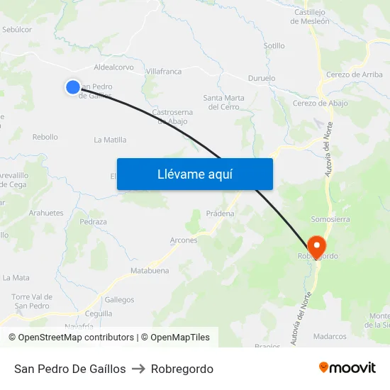 San Pedro De Gaíllos to Robregordo map