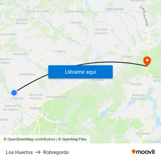Los Huertos to Robregordo map