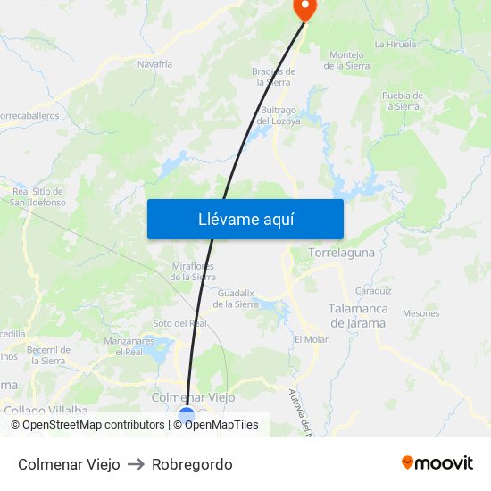 Colmenar Viejo to Robregordo map