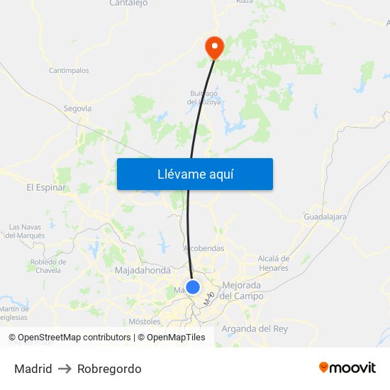Madrid to Robregordo map