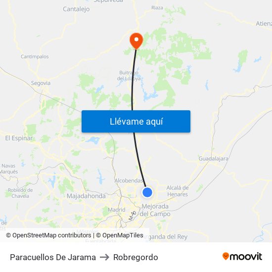 Paracuellos De Jarama to Robregordo map