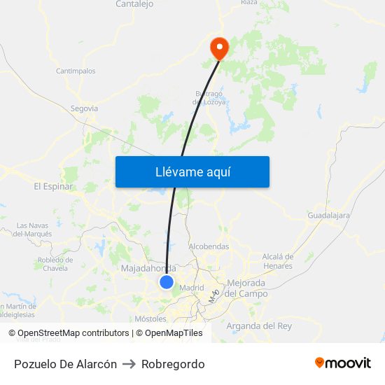 Pozuelo De Alarcón to Robregordo map