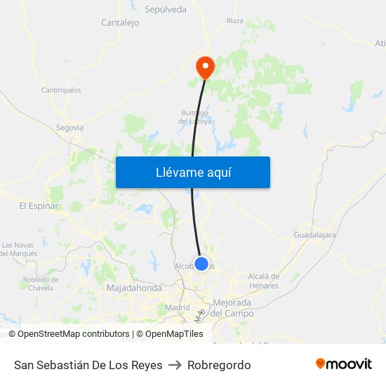 San Sebastián De Los Reyes to Robregordo map