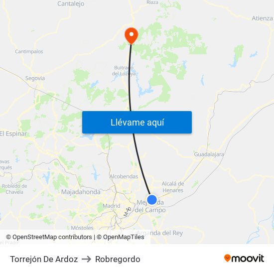 Torrejón De Ardoz to Robregordo map