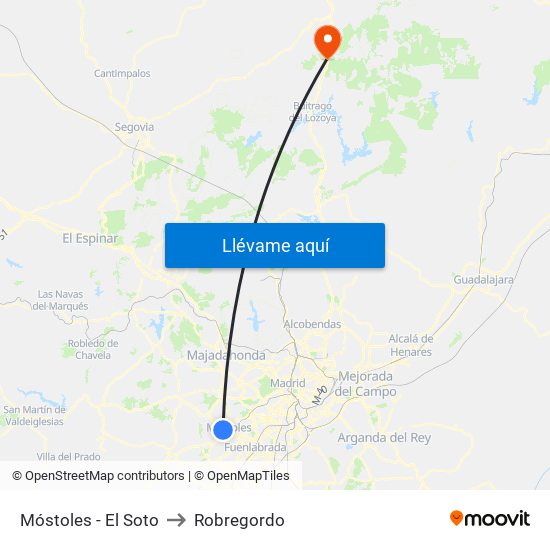 Móstoles - El Soto to Robregordo map