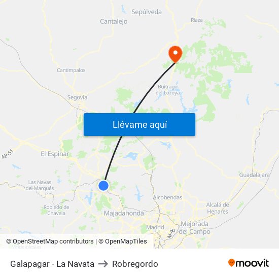 Galapagar - La Navata to Robregordo map