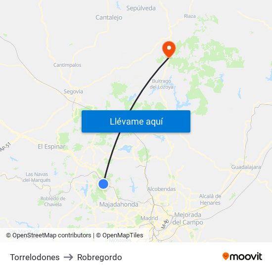 Torrelodones to Robregordo map