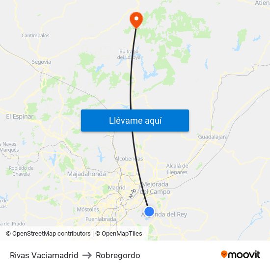 Rivas Vaciamadrid to Robregordo map