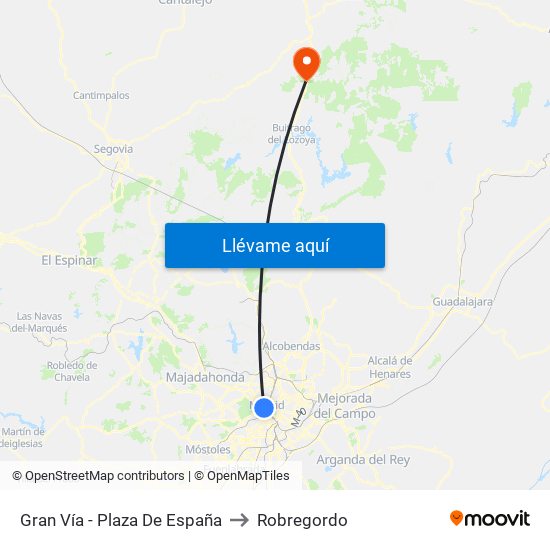 Gran Vía - Plaza De España to Robregordo map