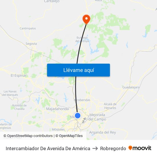 Intercambiador De Avenida De América to Robregordo map