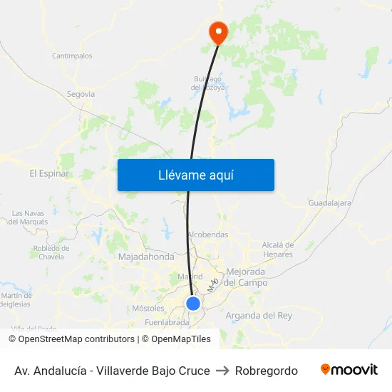 Av. Andalucía - Villaverde Bajo Cruce to Robregordo map