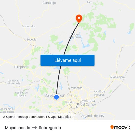 Majadahonda to Robregordo map