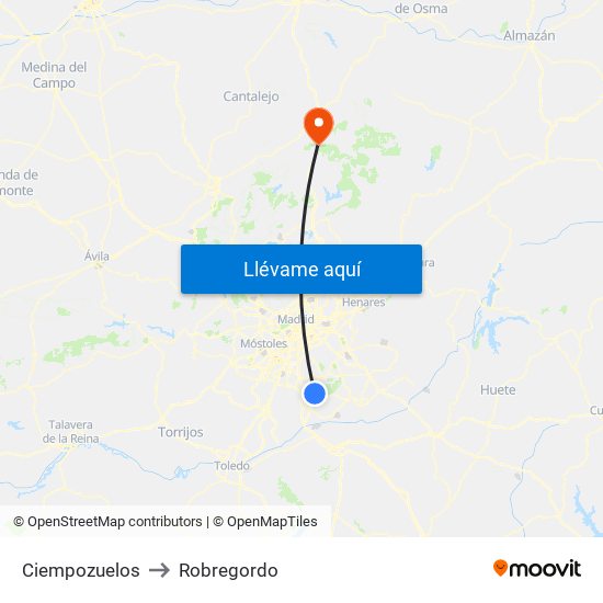 Ciempozuelos to Robregordo map