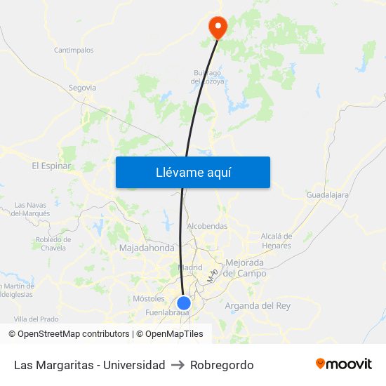 Las Margaritas - Universidad to Robregordo map