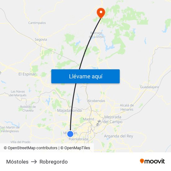 Móstoles to Robregordo map