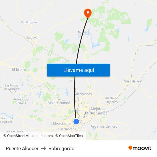 Puente Alcocer to Robregordo map