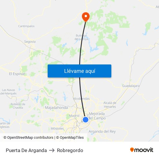 Puerta De Arganda to Robregordo map