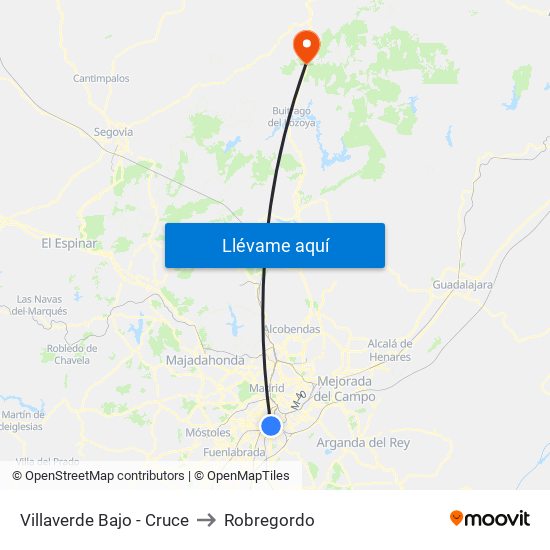 Villaverde Bajo - Cruce to Robregordo map