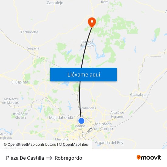 Plaza De Castilla to Robregordo map