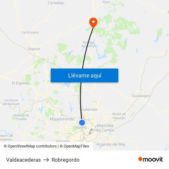 Valdeacederas to Robregordo map