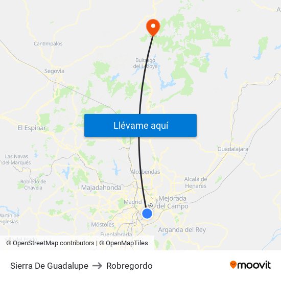 Sierra De Guadalupe to Robregordo map