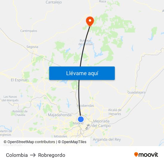 Colombia to Robregordo map