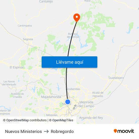 Nuevos Ministerios to Robregordo map