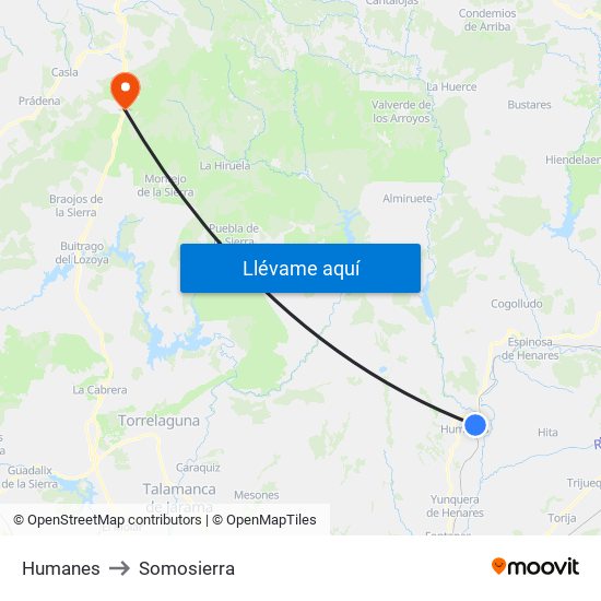 Humanes to Somosierra map