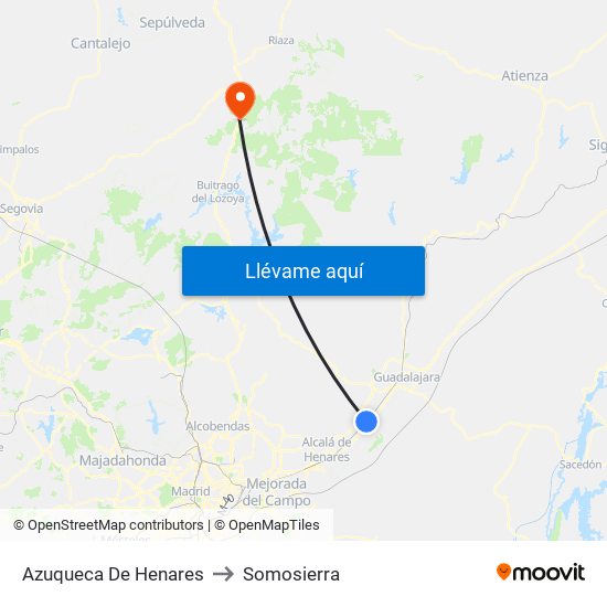 Azuqueca De Henares to Somosierra map
