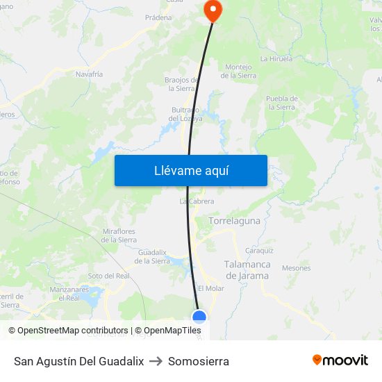 San Agustín Del Guadalix to Somosierra map
