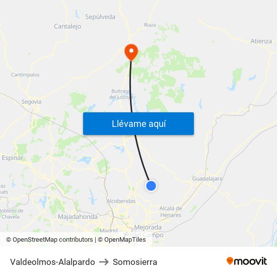Valdeolmos-Alalpardo to Somosierra map