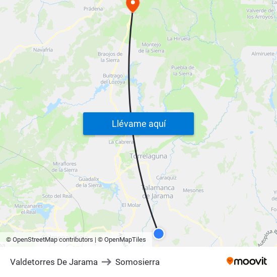 Valdetorres De Jarama to Somosierra map