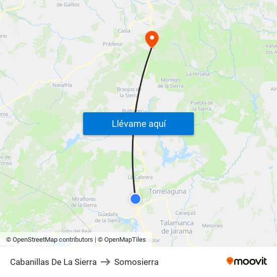 Cabanillas De La Sierra to Somosierra map