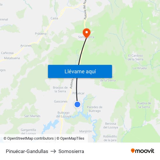 Pinuécar-Gandullas to Somosierra map