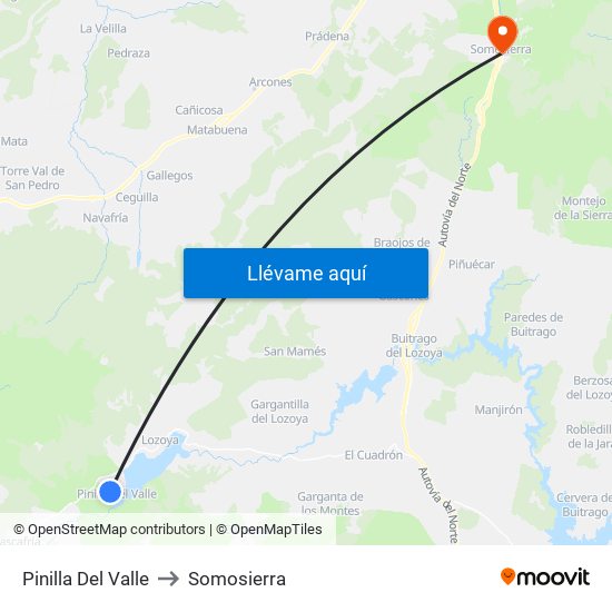 Pinilla Del Valle to Somosierra map