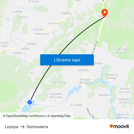 Lozoya to Somosierra map