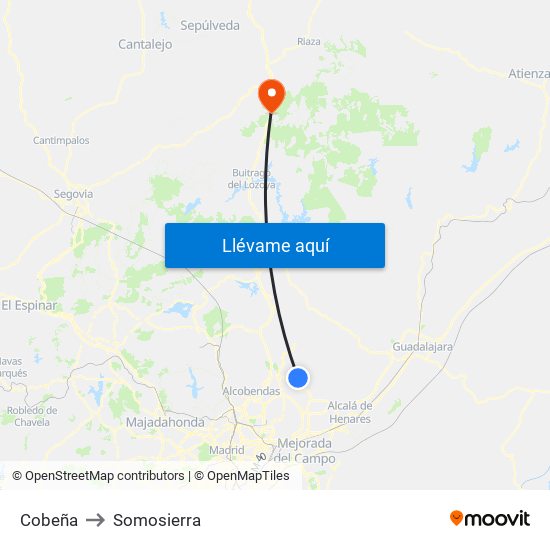 Cobeña to Somosierra map