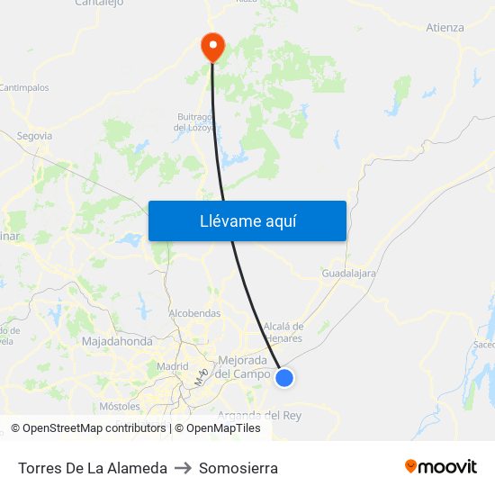 Torres De La Alameda to Somosierra map