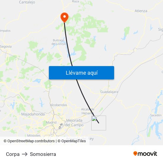 Corpa to Somosierra map