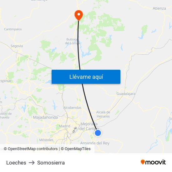 Loeches to Somosierra map