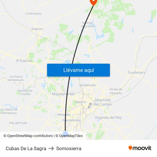 Cubas De La Sagra to Somosierra map