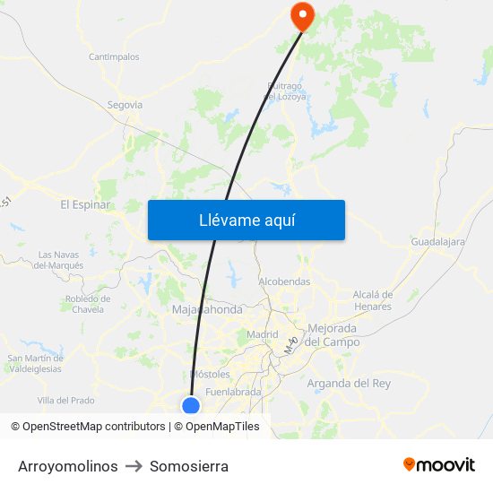 Arroyomolinos to Somosierra map