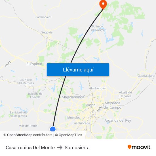 Casarrubios Del Monte to Somosierra map