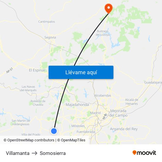 Villamanta to Somosierra map